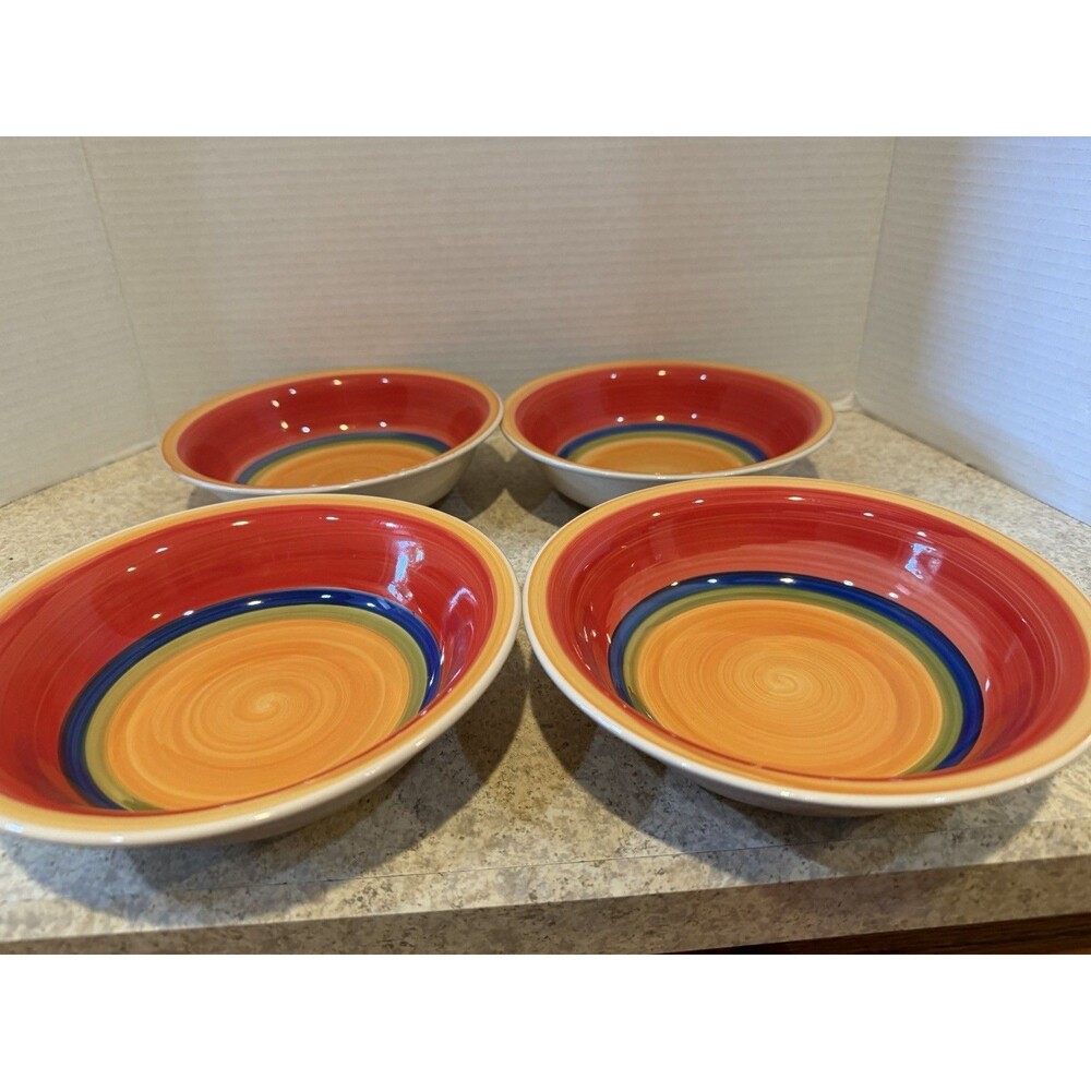 Royal Norfolk Rainbow Swirl Stoneware Soup Bowls Set of 4 7” Hand Painted